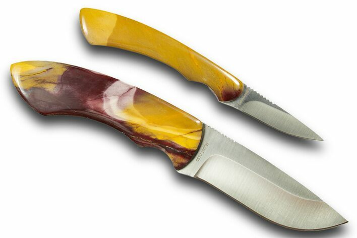 Pocket Knife Pair with Mookaite Jasper Inlays and Sheath #370852
